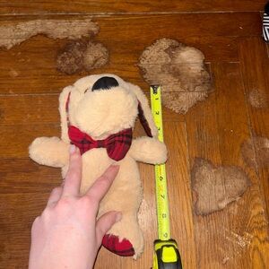 Plush Dog Toy with Red Plaid Accents